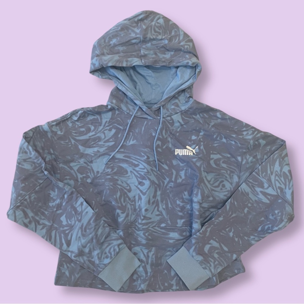 NWT XS Puma Light Blue Hoodie with Grey Blue Pattern